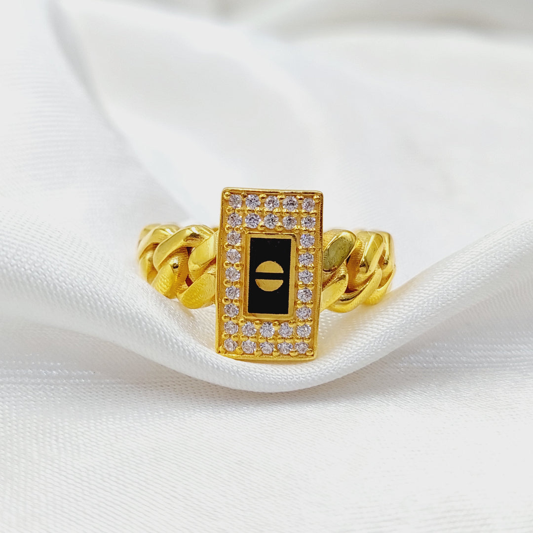 Enameled &amp; Zircon Studded Cuban Links Ring  Made of 21K Yellow Gold by Saeed Jewelry-30829