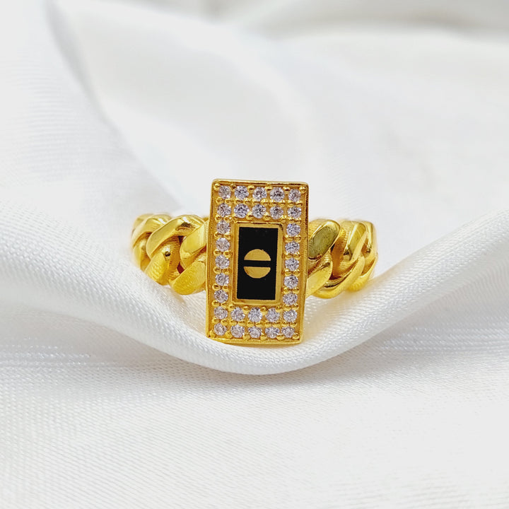 Enameled &amp; Zircon Studded Cuban Links Ring  Made of 21K Yellow Gold by Saeed Jewelry-30829
