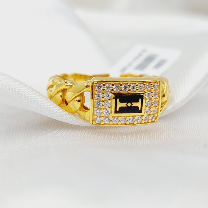 21K Gold Enameled & Zircon Studded Cuban Links Ring by Saeed Jewelry - Image 3