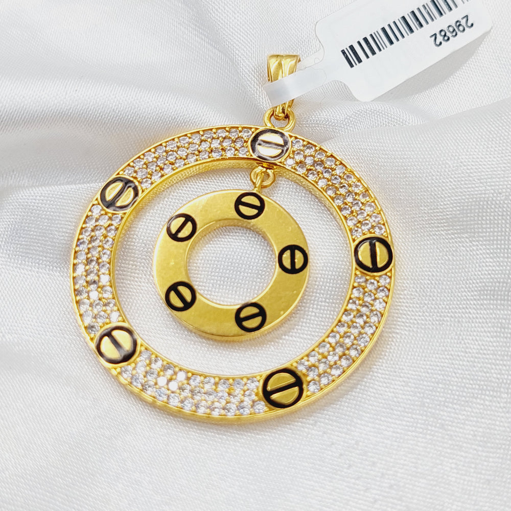 21K Gold Enameled & Zircon Studded Figaro Pendant by Saeed Jewelry - Image 2
