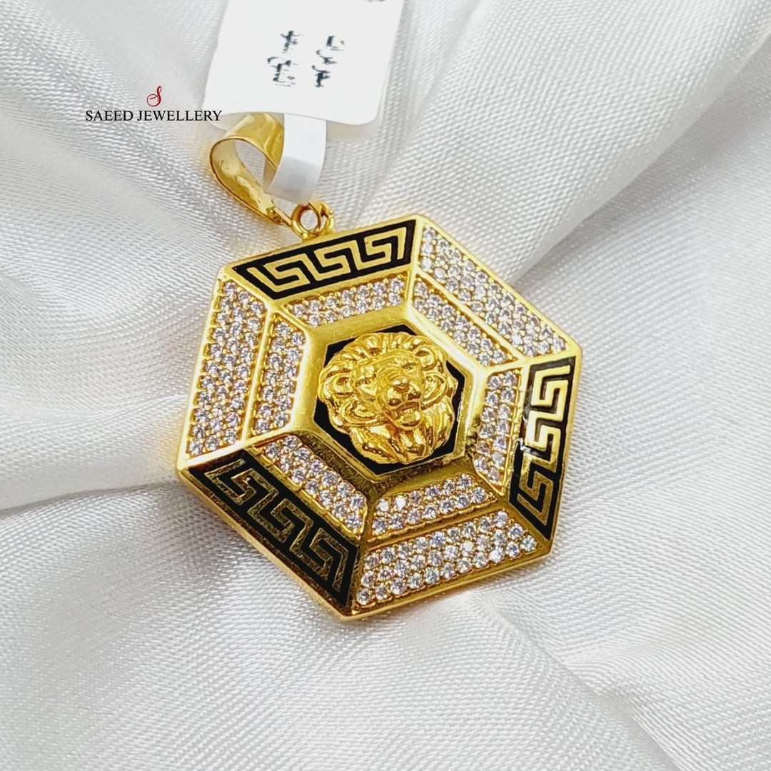 Enameled &amp;amp; Zircon Studded Hexa Pendant  Made Of 21K Yellow Gold by Saeed Jewelry-29315