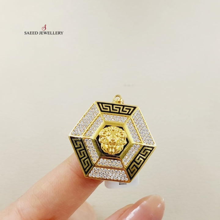 Enameled &amp;amp; Zircon Studded Hexa Pendant  Made Of 21K Yellow Gold by Saeed Jewelry-29315