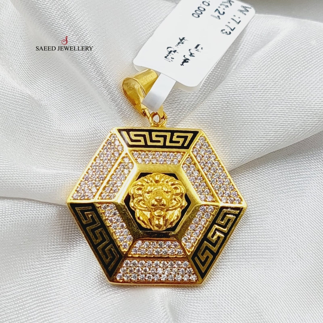 Enameled &amp;amp; Zircon Studded Hexa Pendant  Made Of 21K Yellow Gold by Saeed Jewelry-29315