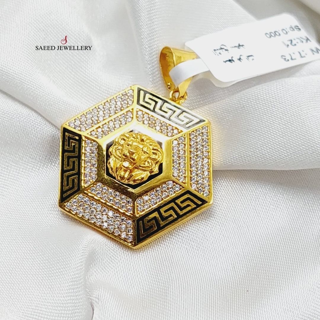 Enameled &amp;amp; Zircon Studded Hexa Pendant  Made Of 21K Yellow Gold by Saeed Jewelry-29315