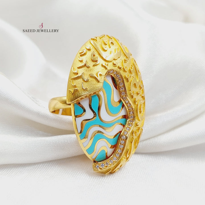 21K Gold Enameled & Zircon Studded Islamic Ring by Saeed Jewelry - Image 4