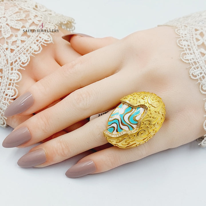 21K Gold Enameled & Zircon Studded Islamic Ring by Saeed Jewelry - Image 5