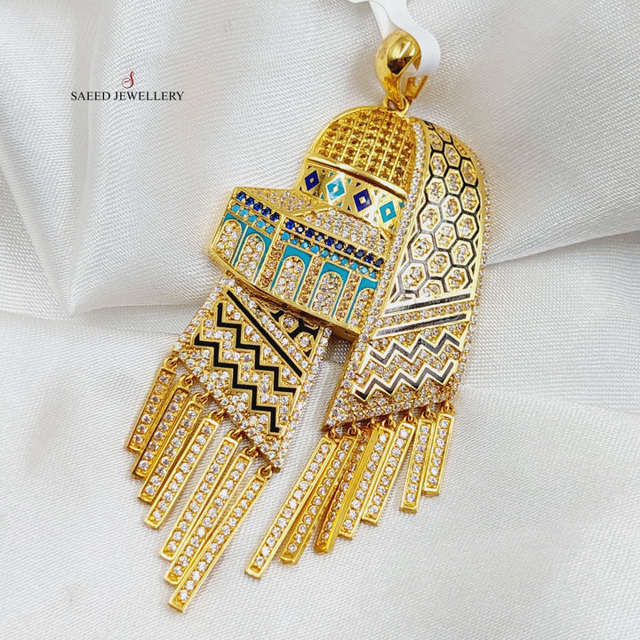 Enameled &amp; Zircon Studded Jerusalem Pendant  Made Of 21K Yellow Gold by Saeed Jewelry-29017