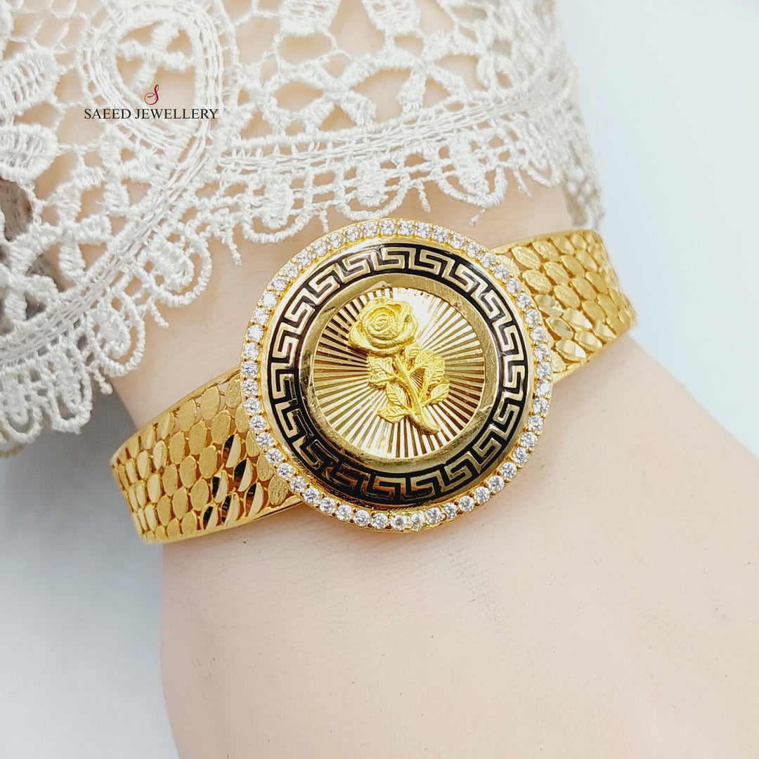 21K Gold Enameled & Zircon Studded Ounce Bangle Bracelet by Saeed Jewelry - Image 2