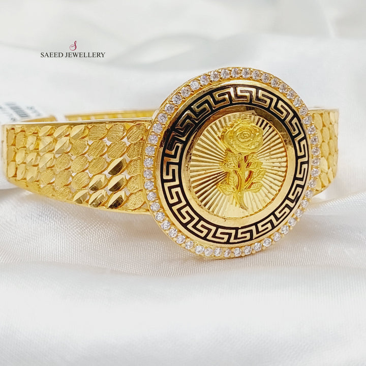 21K Gold Enameled & Zircon Studded Ounce Bangle Bracelet by Saeed Jewelry - Image 3