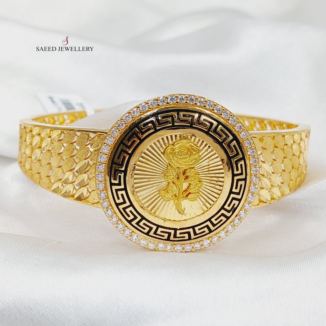 21K Gold Enameled & Zircon Studded Ounce Bangle Bracelet by Saeed Jewelry - Image 4