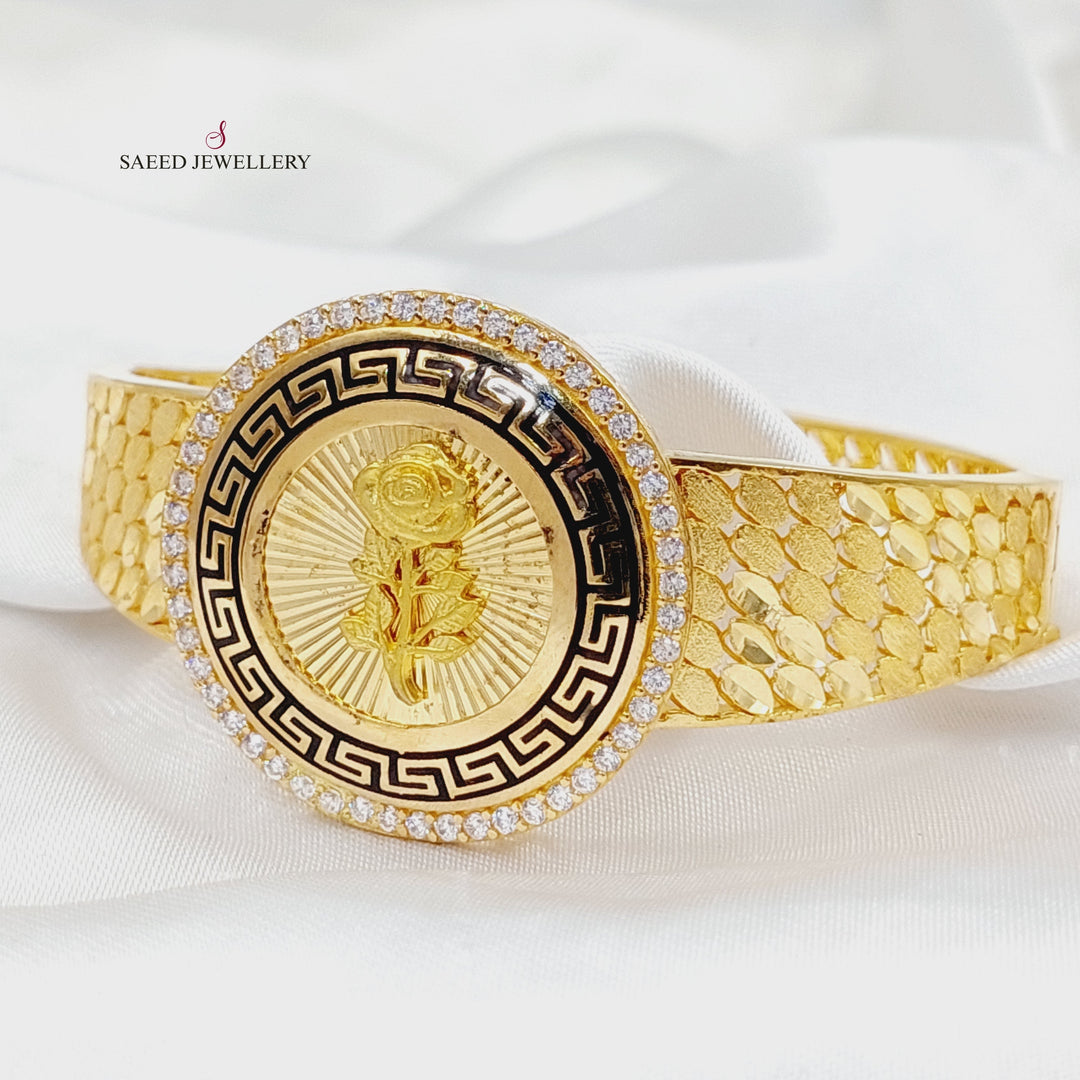 21K Gold Enameled & Zircon Studded Ounce Bangle Bracelet by Saeed Jewelry - Image 5