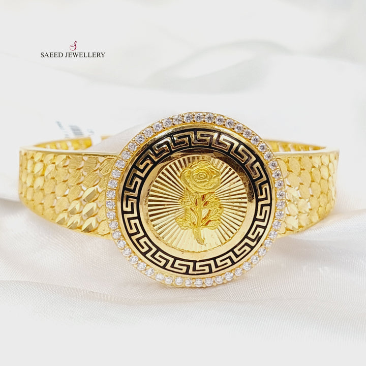 21K Gold Enameled & Zircon Studded Ounce Bangle Bracelet by Saeed Jewelry - Image 1