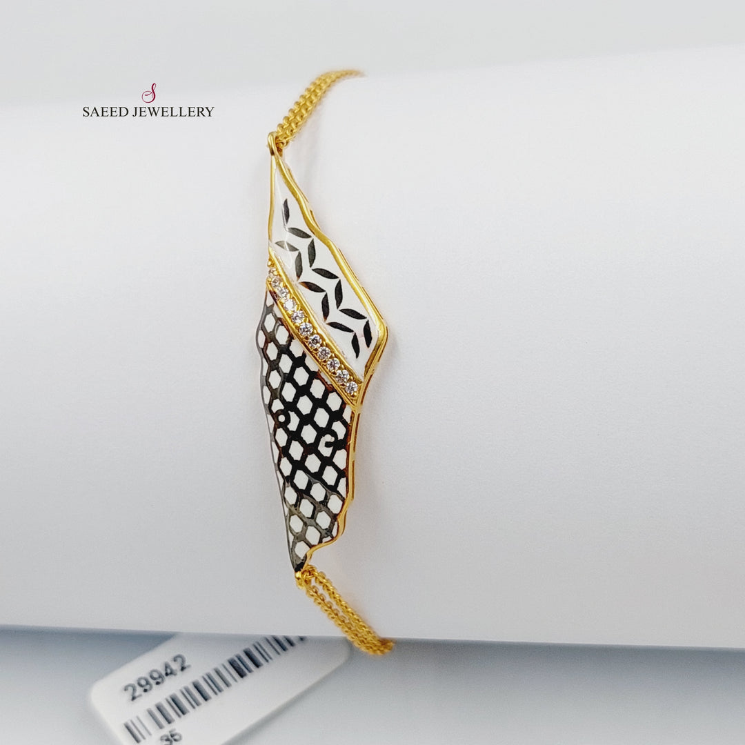 21K Gold Enameled & Zircon Studded Palestine Bracelet by Saeed Jewelry - Image 1