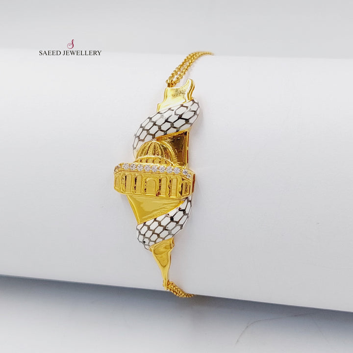 21K Gold Enameled & Zircon Studded Palestine Bracelet by Saeed Jewelry - Image 3