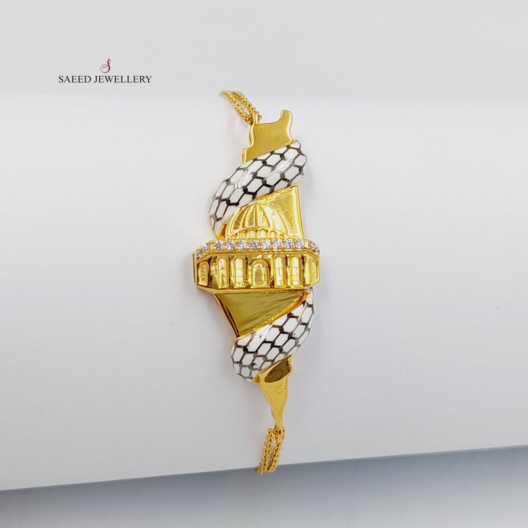 21K Gold Enameled & Zircon Studded Palestine Bracelet by Saeed Jewelry - Image 1