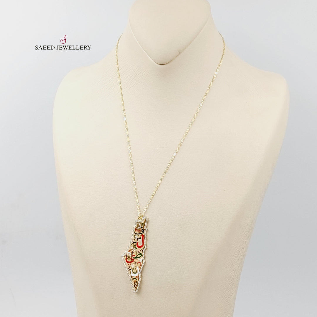 18K Gold Enameled & Zircon Studded Palestine Necklace by Saeed Jewelry - Image 3