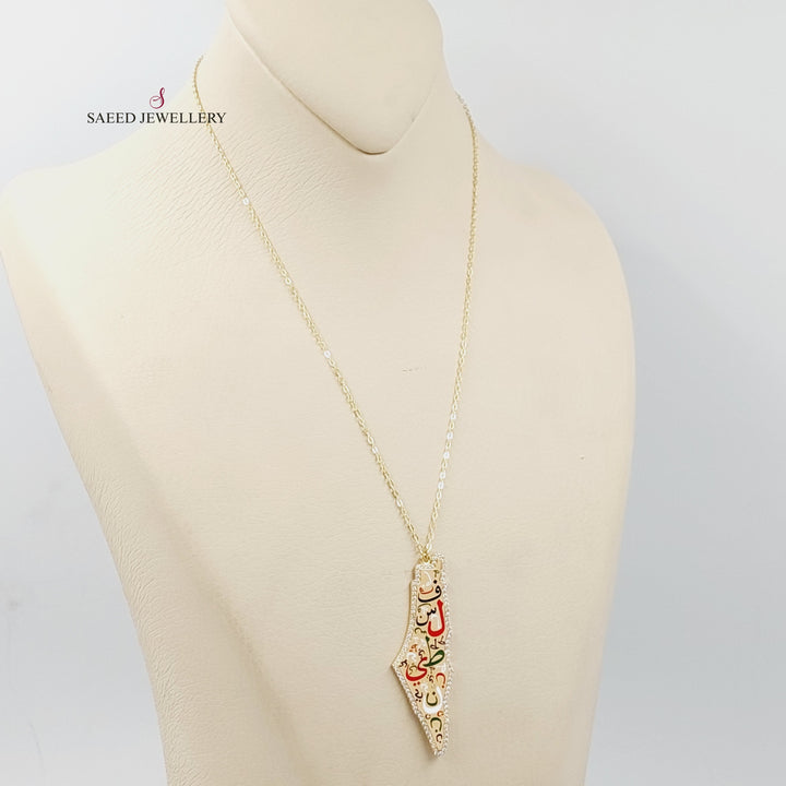 18K Gold Enameled & Zircon Studded Palestine Necklace by Saeed Jewelry - Image 4