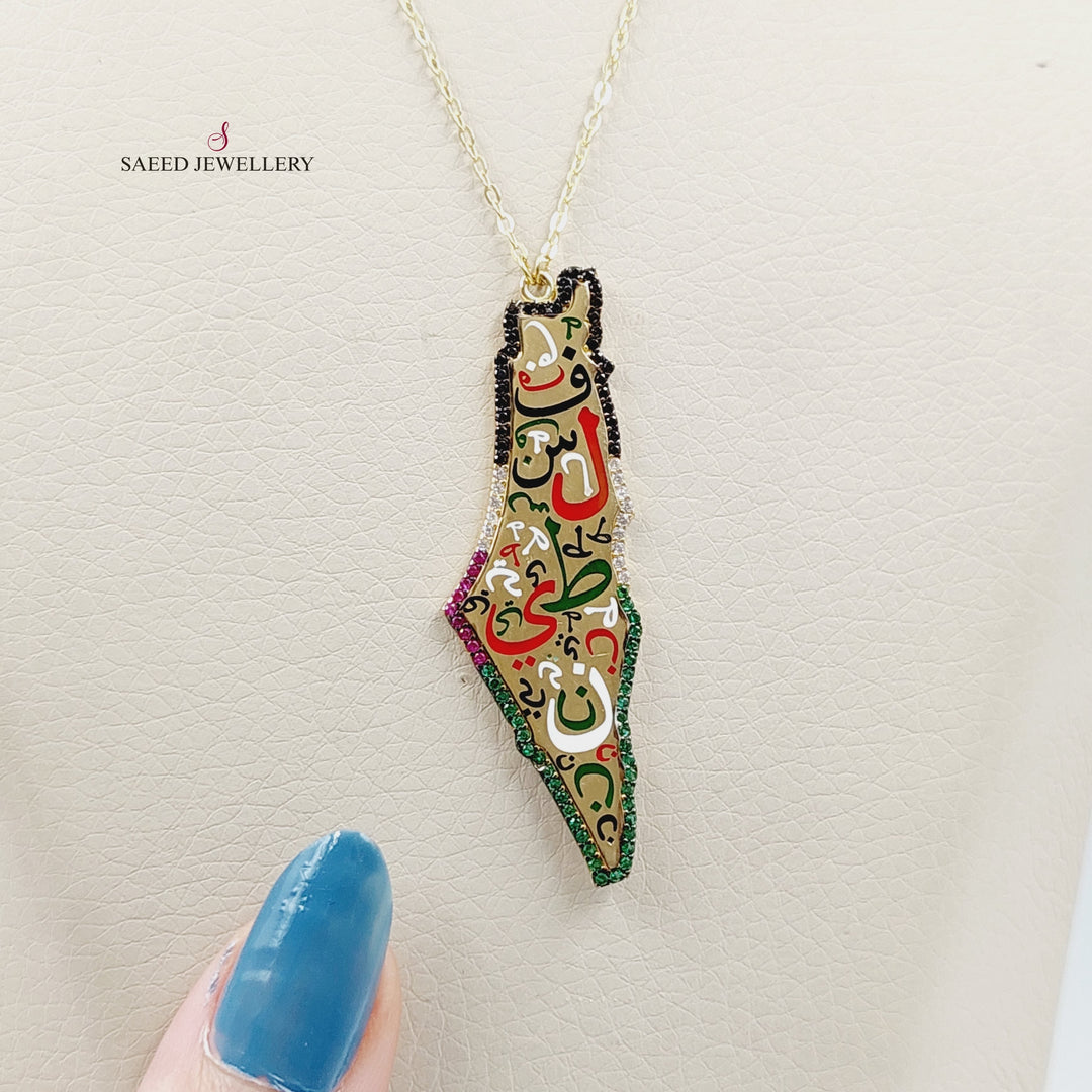18K Gold Enameled & Zircon Studded Palestine Necklace by Saeed Jewelry - Image 2