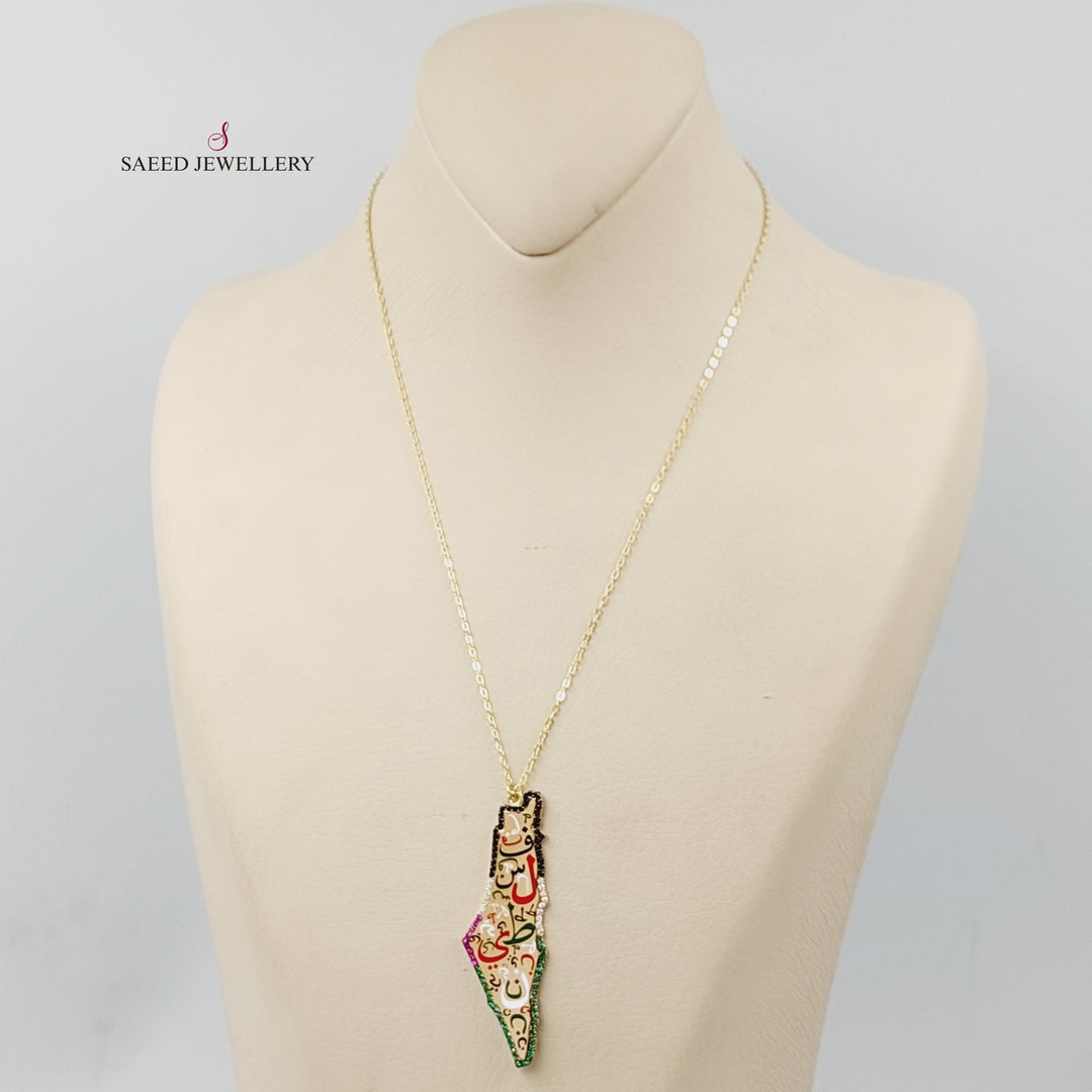 18K Gold Enameled & Zircon Studded Palestine Necklace by Saeed Jewelry - Image 3