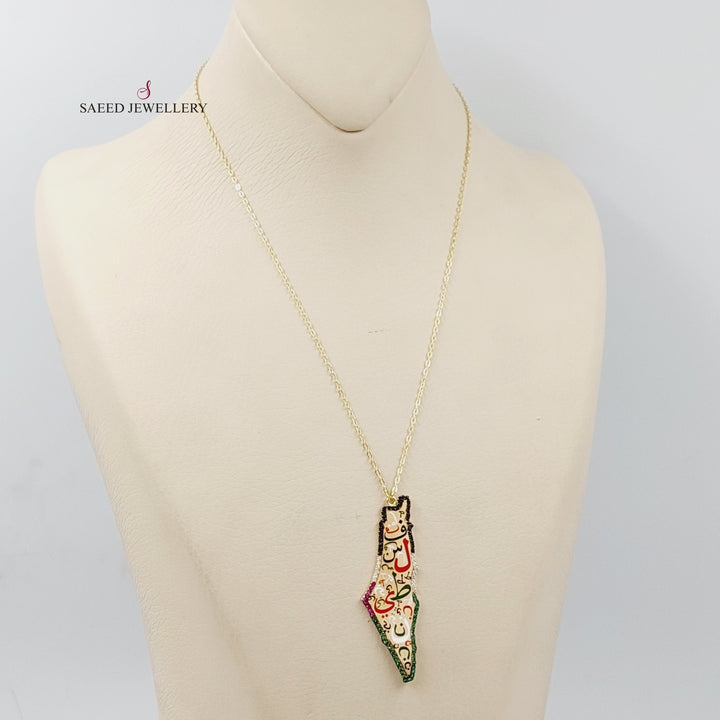 18K Gold Enameled & Zircon Studded Palestine Necklace by Saeed Jewelry - Image 4