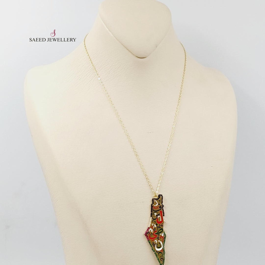 18K Gold Enameled & Zircon Studded Palestine Necklace by Saeed Jewelry - Image 5