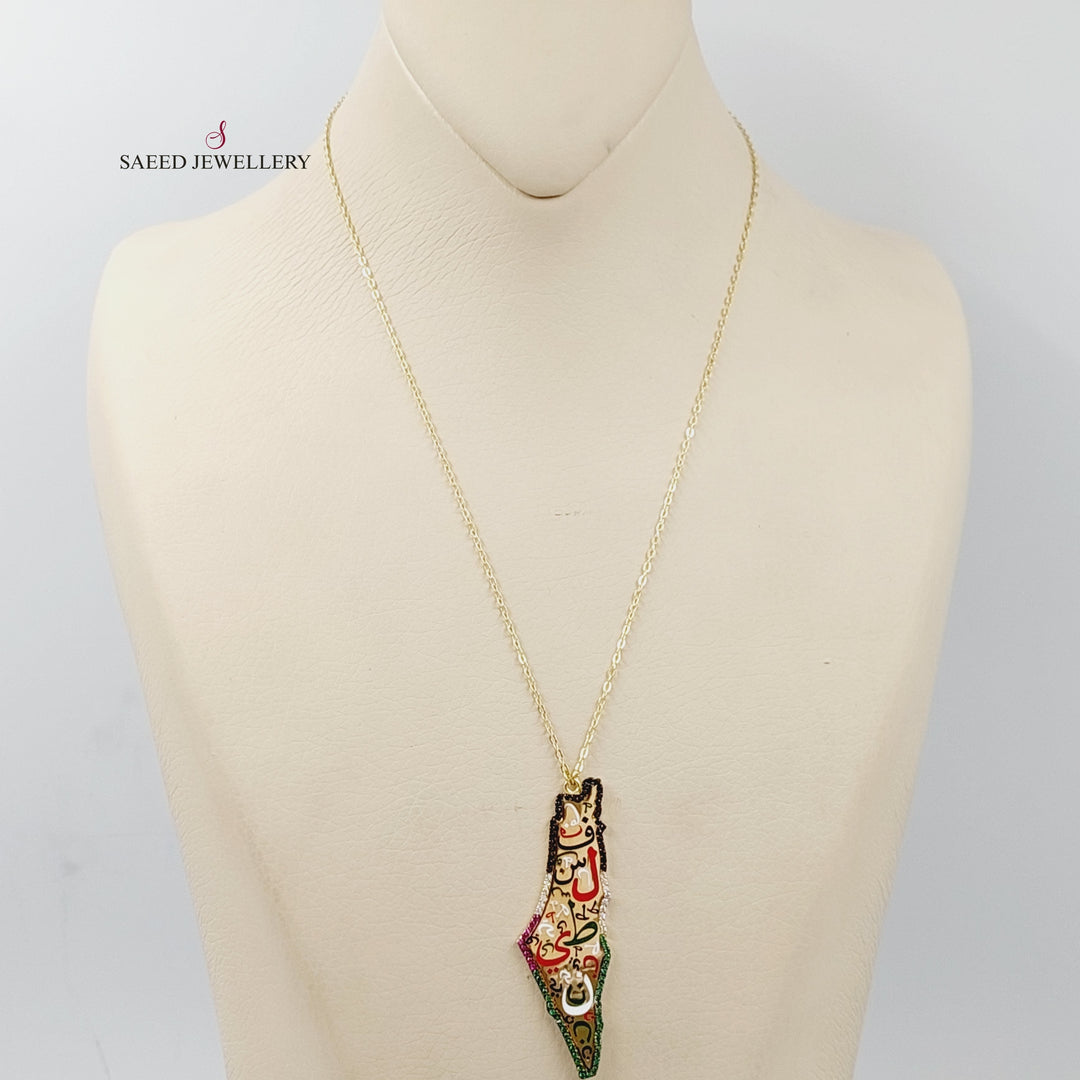 18K Gold Enameled & Zircon Studded Palestine Necklace by Saeed Jewelry - Image 1