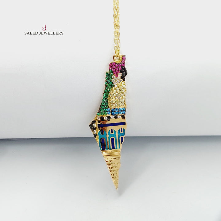 18K Gold Enameled & Zircon Studded Palestine Necklace by Saeed Jewelry - Image 1