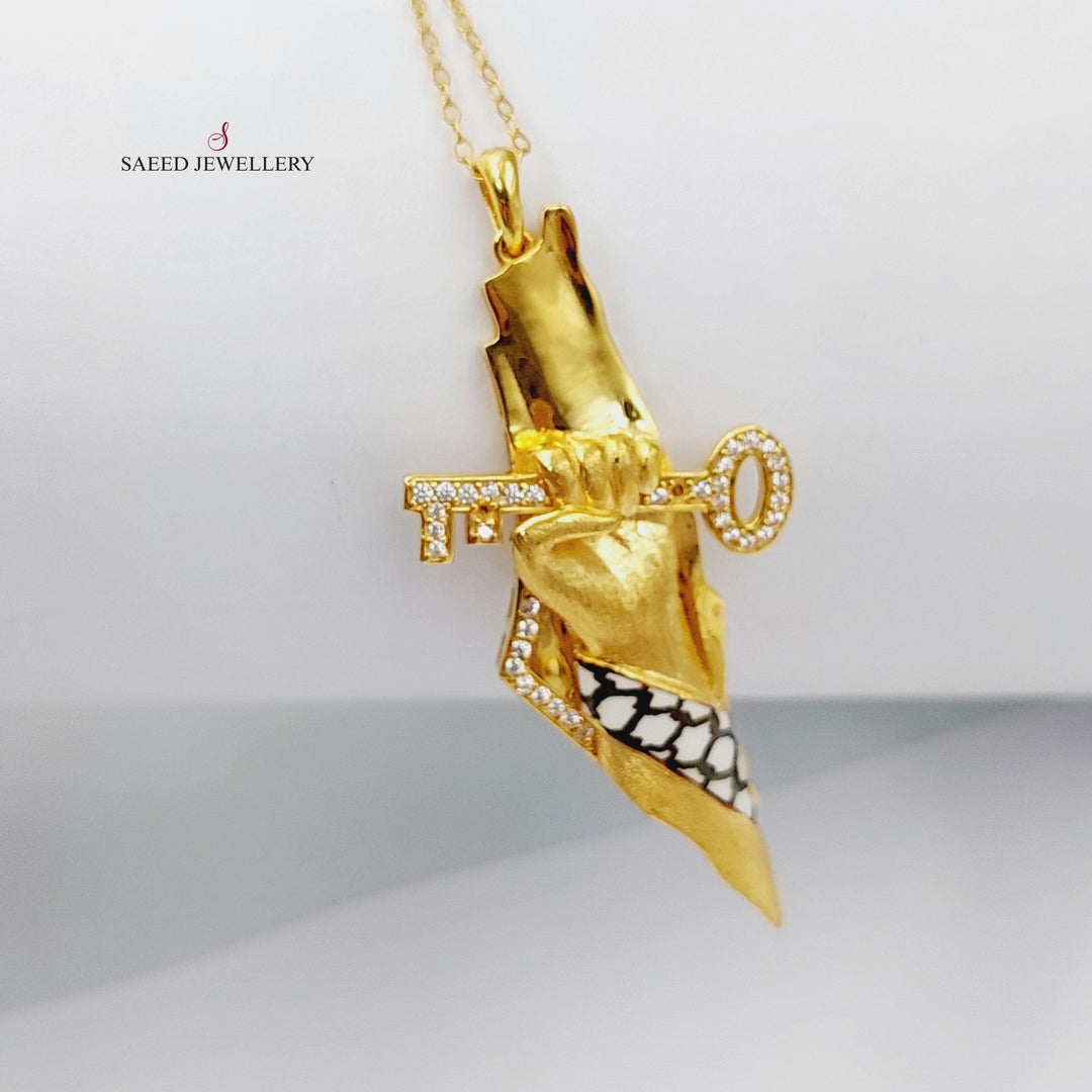 Enameled &amp; Zircon Studded Palestine Necklace  Made Of 21K Yellow Gold by Saeed Jewelry-29296