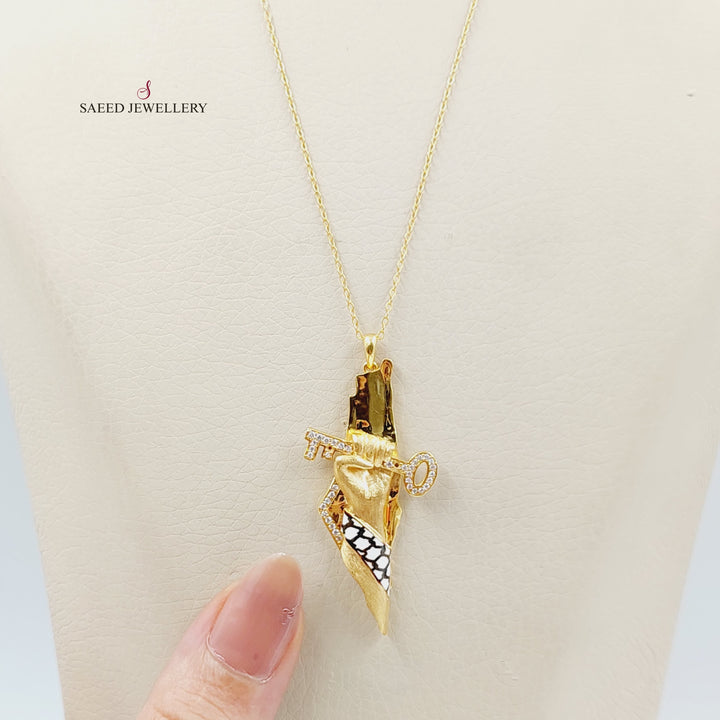 Enameled &amp; Zircon Studded Palestine Necklace  Made Of 21K Yellow Gold by Saeed Jewelry-29296