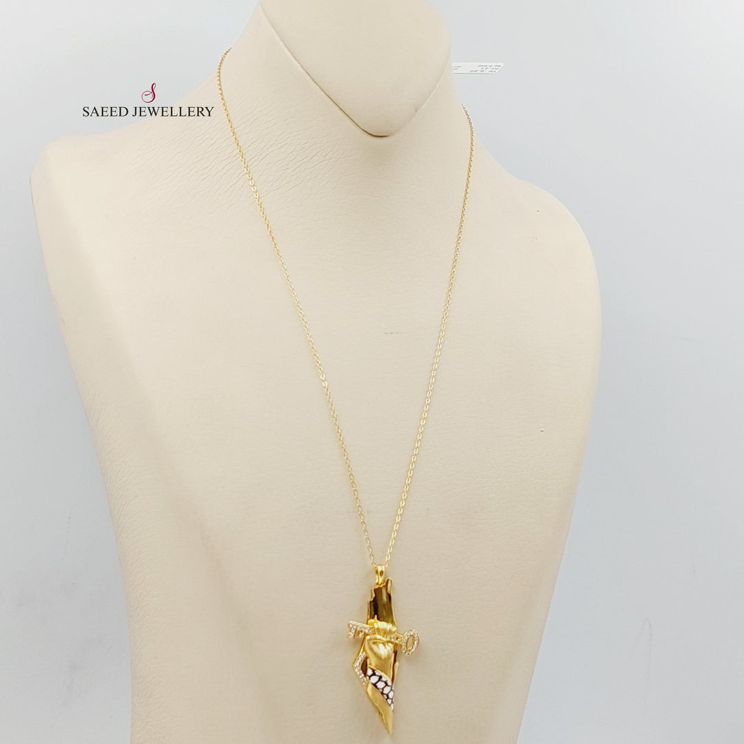 Enameled &amp; Zircon Studded Palestine Necklace  Made Of 21K Yellow Gold by Saeed Jewelry-29296