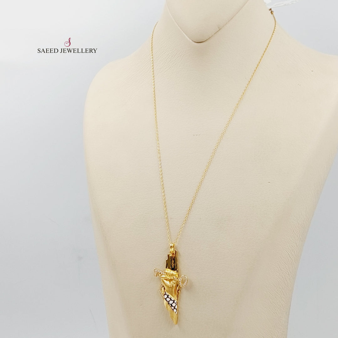 Enameled &amp; Zircon Studded Palestine Necklace  Made Of 21K Yellow Gold by Saeed Jewelry-29296