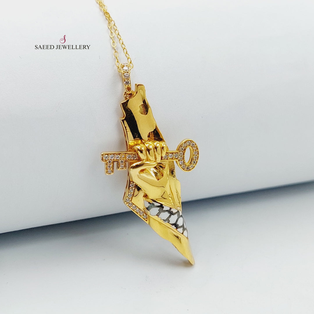 21K Gold Enameled & Zircon Studded Palestine Necklace by Saeed Jewelry - Image 2