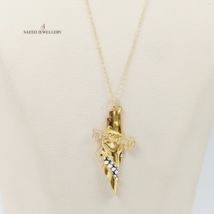 21K Gold Enameled & Zircon Studded Palestine Necklace by Saeed Jewelry - Image 3