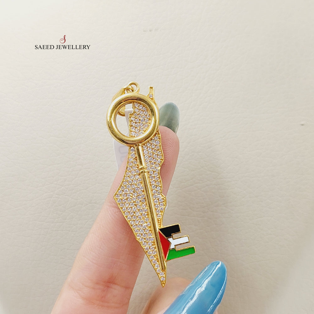 21K Gold Enameled & Zircon Studded Palestine Pendant by Saeed Jewelry - Image 2