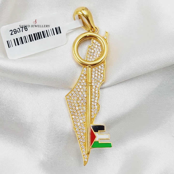 21K Gold Enameled & Zircon Studded Palestine Pendant by Saeed Jewelry - Image 3