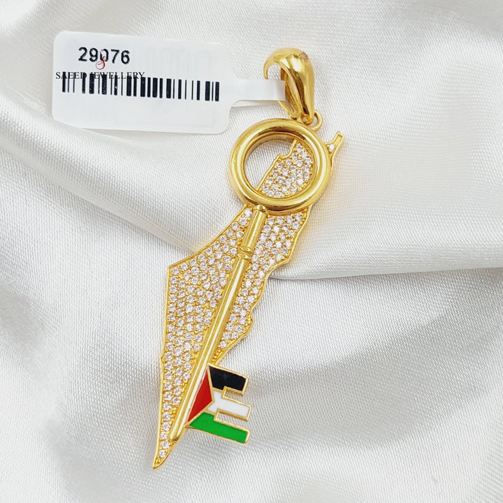 21K Gold Enameled & Zircon Studded Palestine Pendant by Saeed Jewelry - Image 1