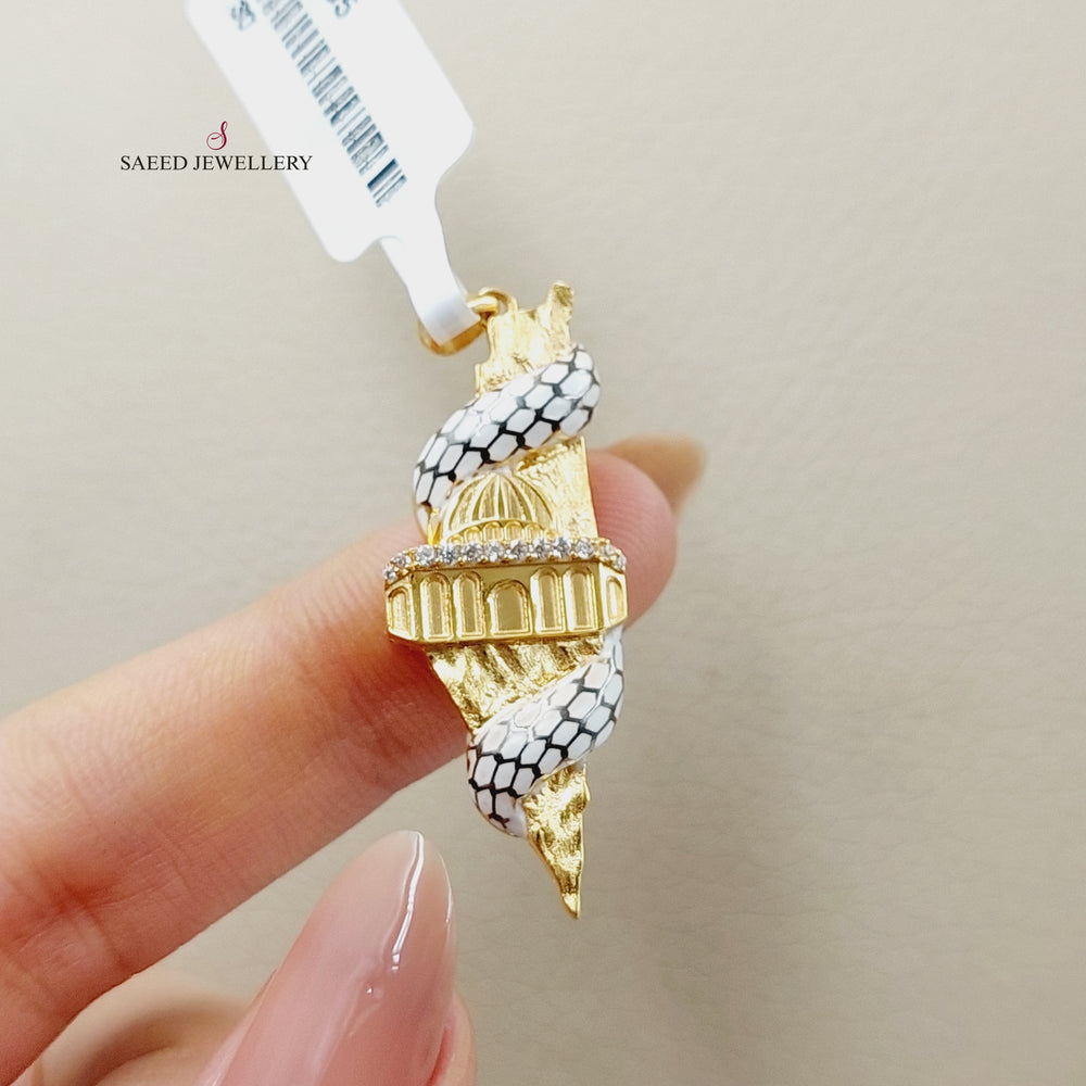 Enameled &amp; Zircon Studded Palestine Pendant  Made Of 21K Yellow Gold by Saeed Jewelry-29305