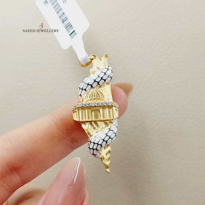 Enameled &amp; Zircon Studded Palestine Pendant  Made Of 21K Yellow Gold by Saeed Jewelry-29305