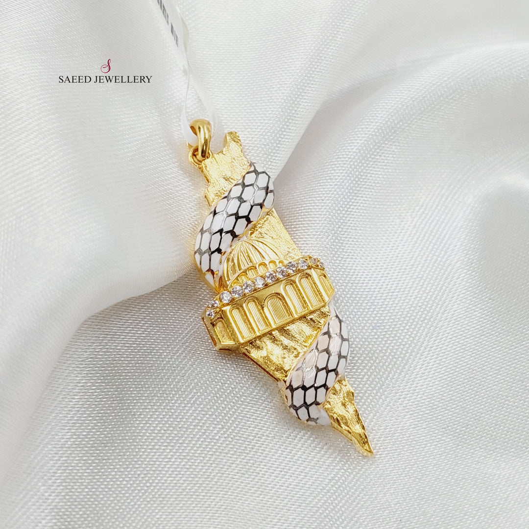 Enameled &amp; Zircon Studded Palestine Pendant  Made Of 21K Yellow Gold by Saeed Jewelry-29305