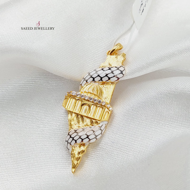 Enameled &amp; Zircon Studded Palestine Pendant  Made Of 21K Yellow Gold by Saeed Jewelry-29305