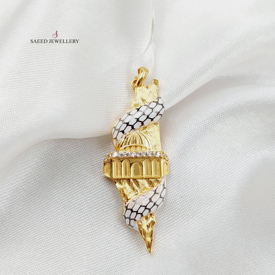Enameled &amp; Zircon Studded Palestine Pendant  Made Of 21K Yellow Gold by Saeed Jewelry-29305