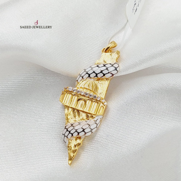 21K Gold Enameled & Zircon Studded Palestine Pendant by Saeed Jewelry - Image 4