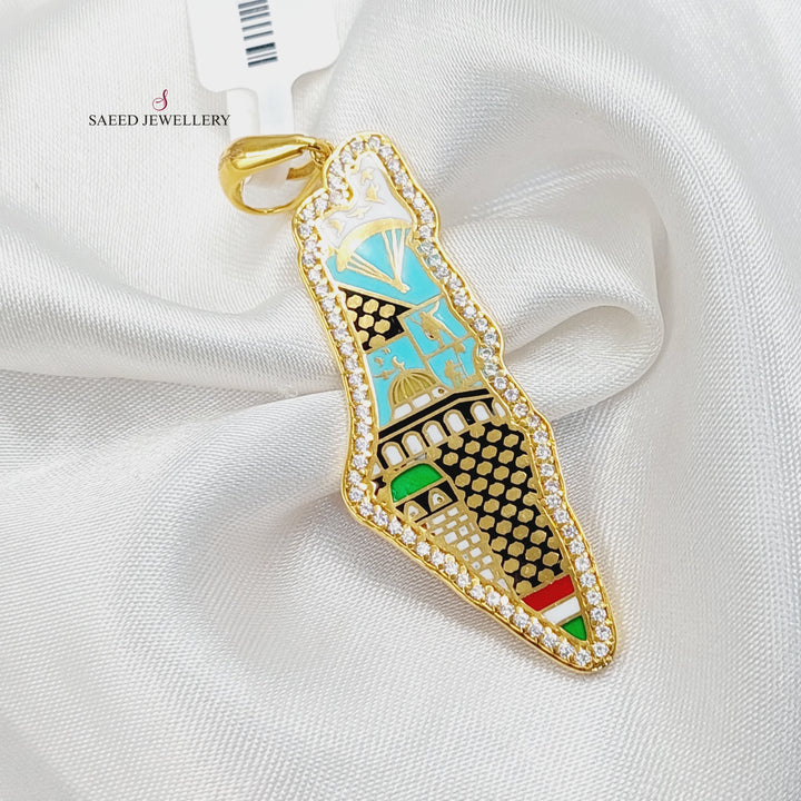 21K Gold Enameled & Zircon Studded Palestine Pendant by Saeed Jewelry - Image 3