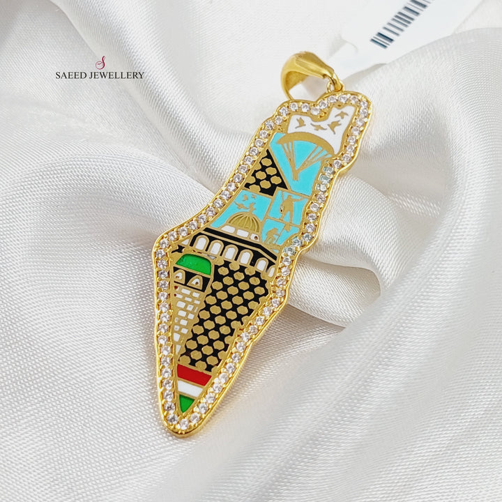 21K Gold Enameled & Zircon Studded Palestine Pendant by Saeed Jewelry - Image 4