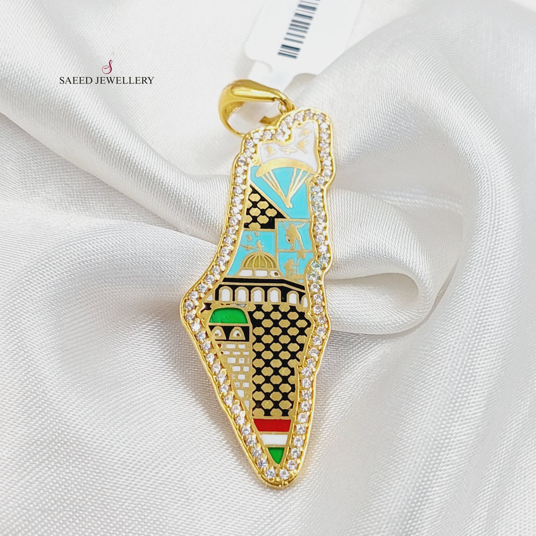 21K Gold Enameled & Zircon Studded Palestine Pendant by Saeed Jewelry - Image 5