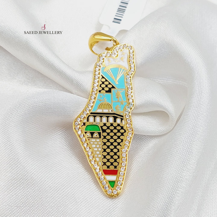 21K Gold Enameled & Zircon Studded Palestine Pendant by Saeed Jewelry - Image 5