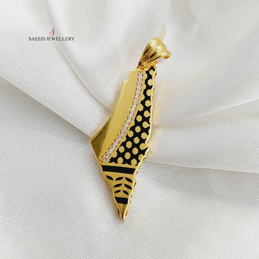 21K Gold Enameled & Zircon Studded Palestine Pendant by Saeed Jewelry - Image 3