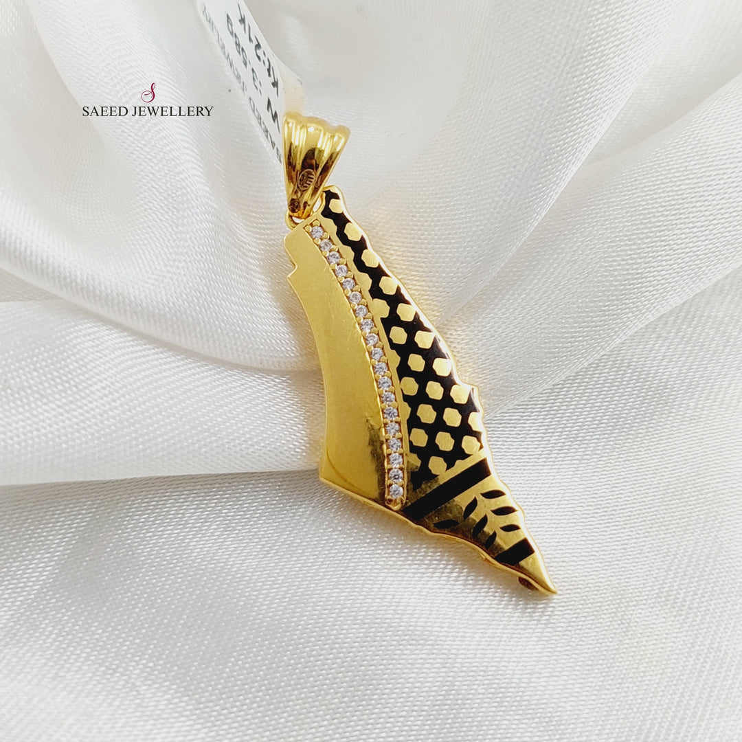 21K Gold Enameled & Zircon Studded Palestine Pendant by Saeed Jewelry - Image 4