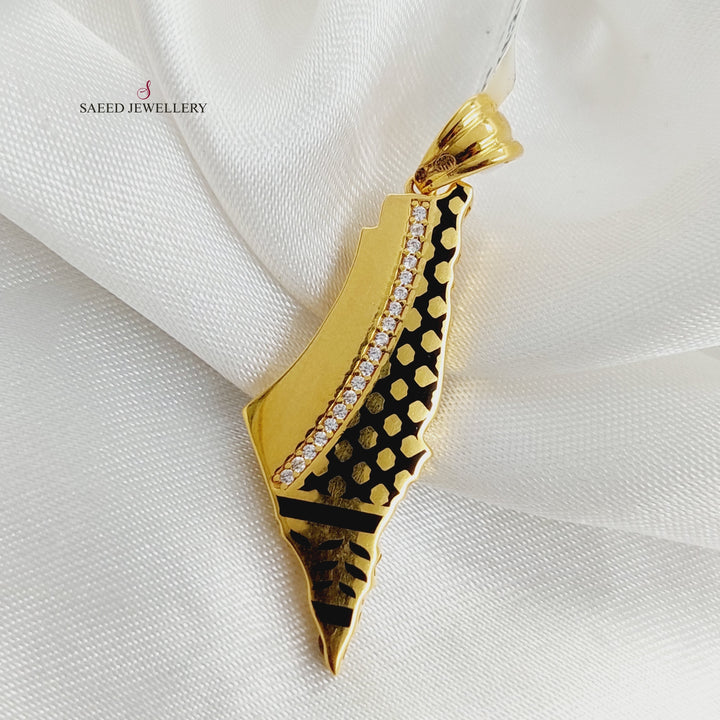 21K Gold Enameled & Zircon Studded Palestine Pendant by Saeed Jewelry - Image 5