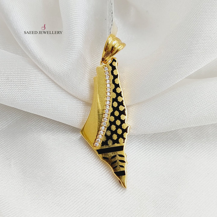 21K Gold Enameled & Zircon Studded Palestine Pendant by Saeed Jewelry - Image 6